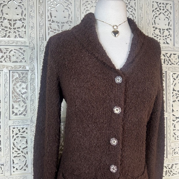 Chocolate Brown Fuzzy Boho Retro Button Up Long Line Cardigan Sz Medium/Large - Picture 4 of 7